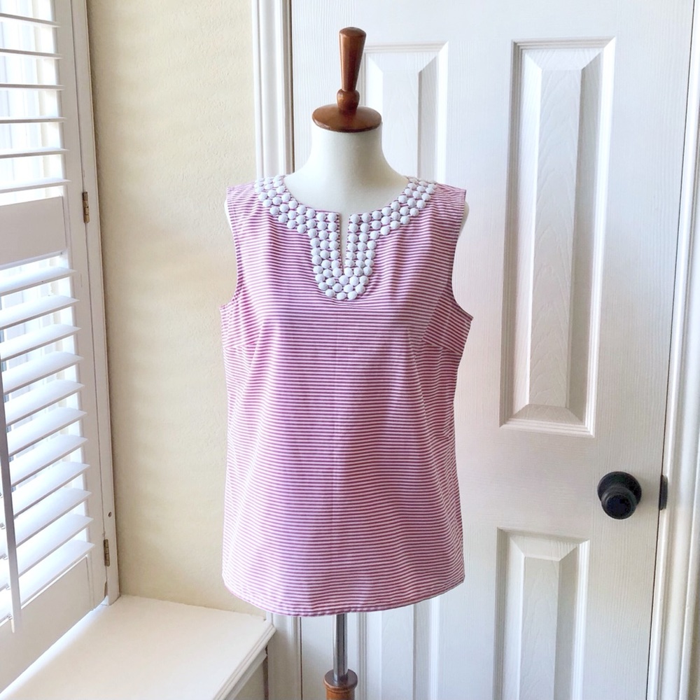 Talbots Pink Striped Sleeveless Beaded Blouse